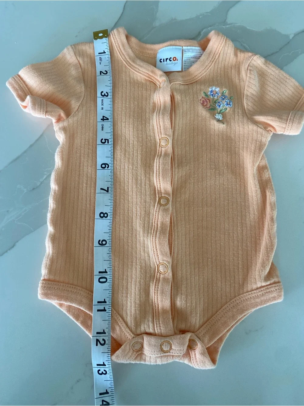 Vtg Circo Baby Peach 3 Months Floral Embroidered Ribbed Bodysuit